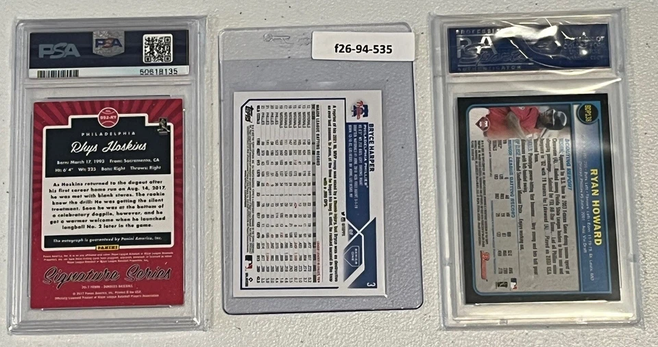 Lote Phillies 1B PSA 10 Auto Hoskins PSA 9 2003 Bowman Gold Ryan Howard radiocontrol Harper Foto 2 de 4