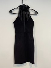 Fashion Nova Size Small Sultry Bass 2000 Black Suedette Halter Sheath Dress