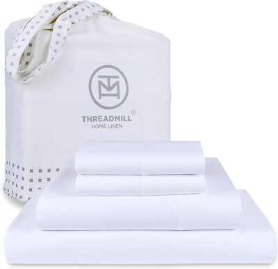 Threadmill Luxury 600 Thread Count 100% Cotton Sheets - Hotel White Sateen -King