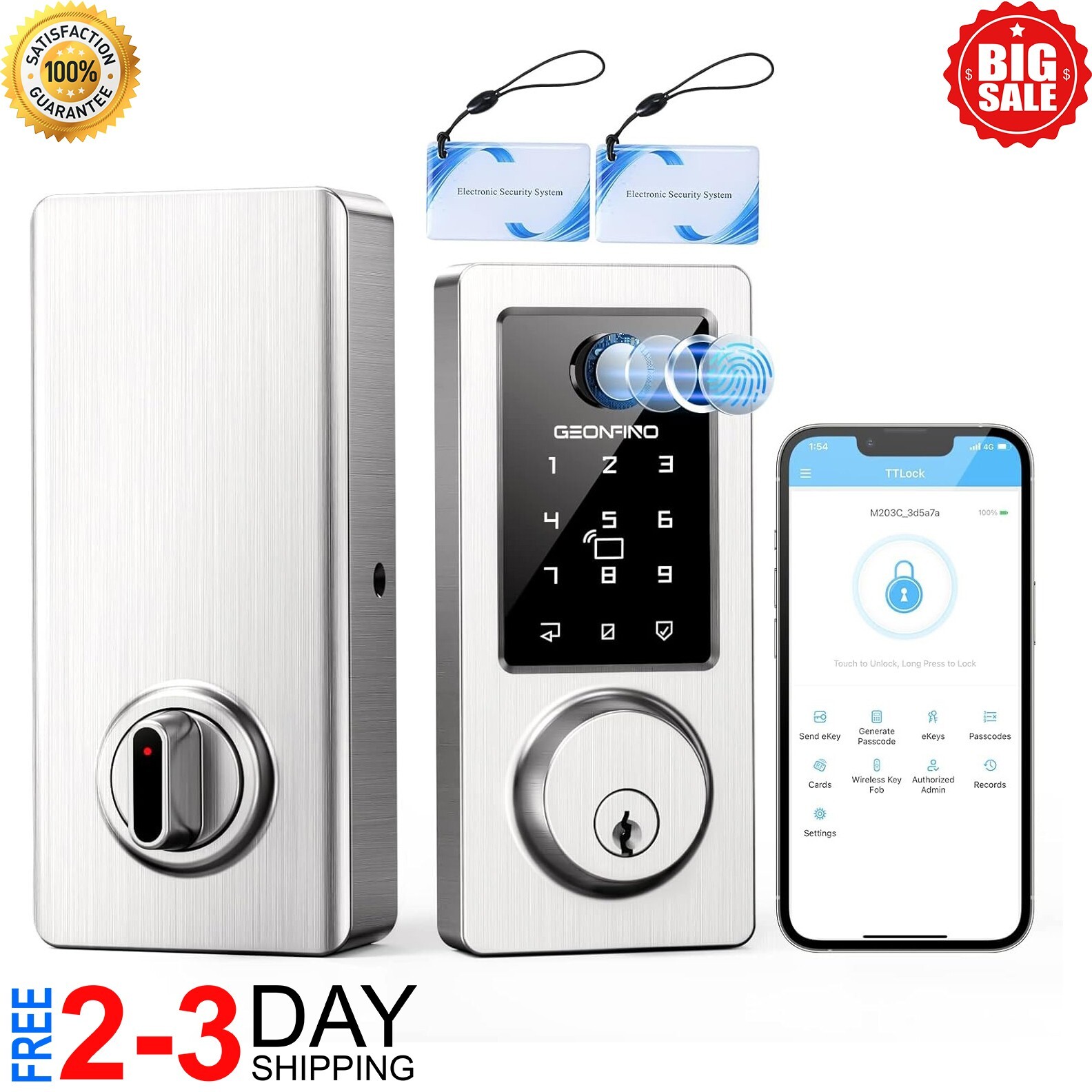 Smart Biometric Fingerprint Door Lock with Bluetooth APP Keyless Entry Deadbolt-image