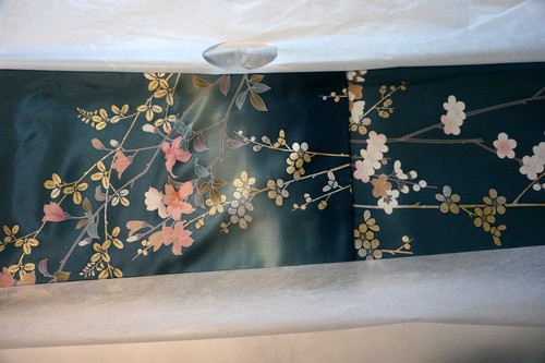 Japanese kimono"HOUMONGI" SILK,Branch flowers,Gld leaf,Blur,Gray-blue,L5'5".4484 - Bild 11 von 14