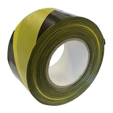 70mm x 100 metre roll YELLOW BLACK HAZARD WARNING  BARRIER TAPE - non adhesive 