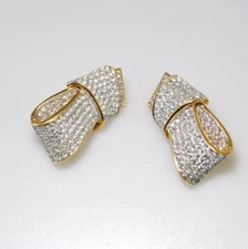 VTG GUY LAROCHE Paris Pave Rhinestone signed  LARGE clip earring bling  N11