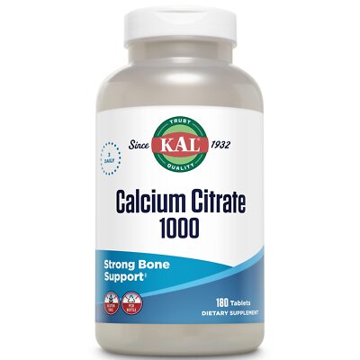 KAL Calcium Citrate 1000mg 180 Count Fast Absorption Bone Health Supplement