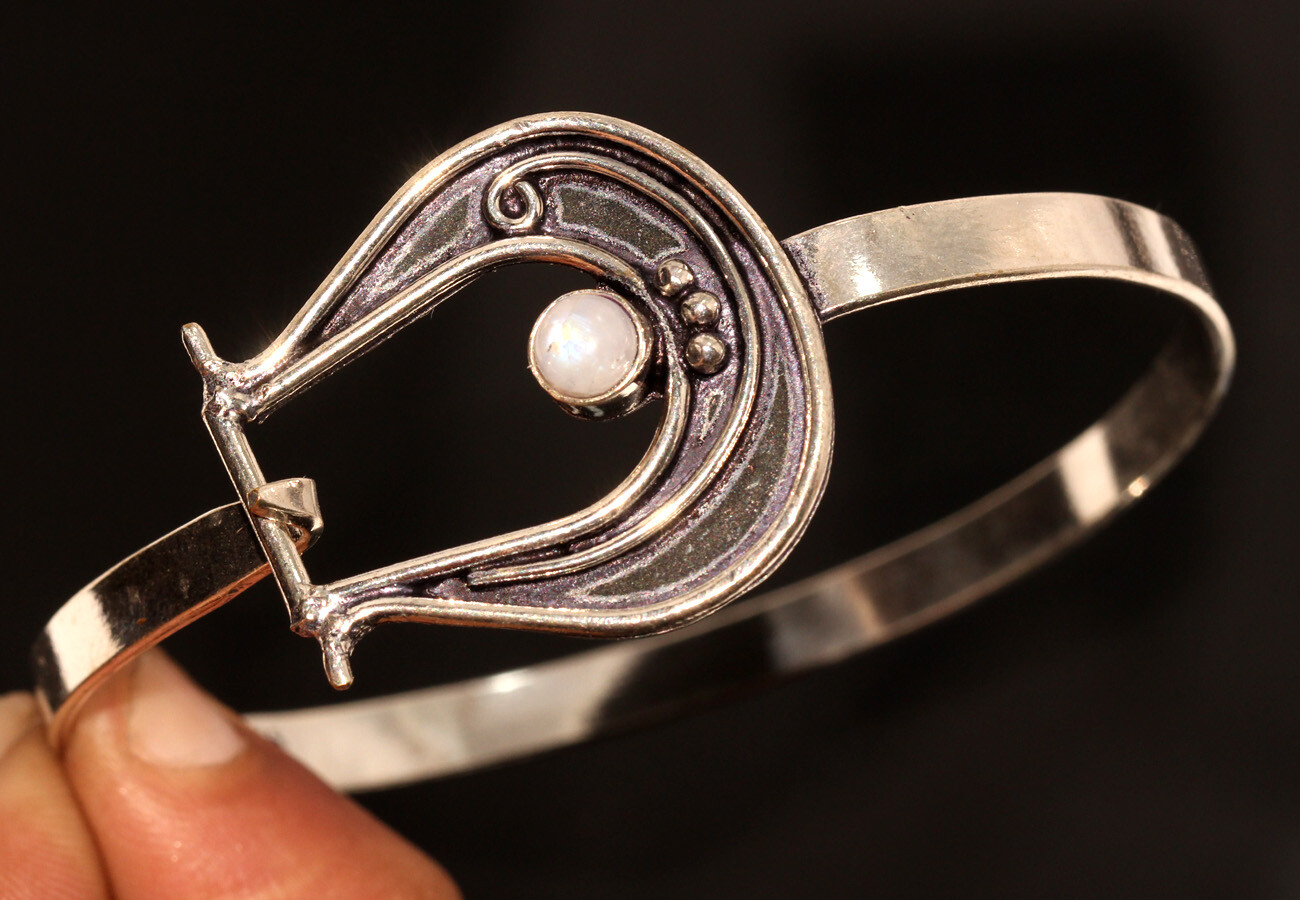 Rainbow Moonstone 925 Silver Plated Huge Bangle FreeSize Birthday Gift JW