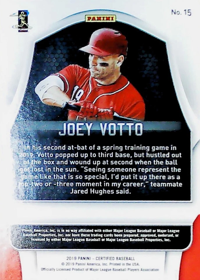 2019 Panini Chronicles Certified #15 Joey Votto - Cincinnati Reds - Image 2 of 2