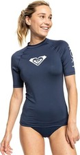Roxy Women's Whole Hearted Short Sleeve Rashguard Top, Indigo, S