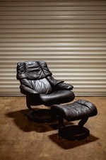 Ekornes Stressless Vintage Black Leather Recliner Chair Ottoman