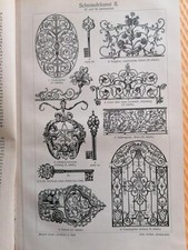 alte Lithogaphie Schmiedekunst, Eisentore, auf 3 Tafeln,+ Lexikontext, 1907,-330