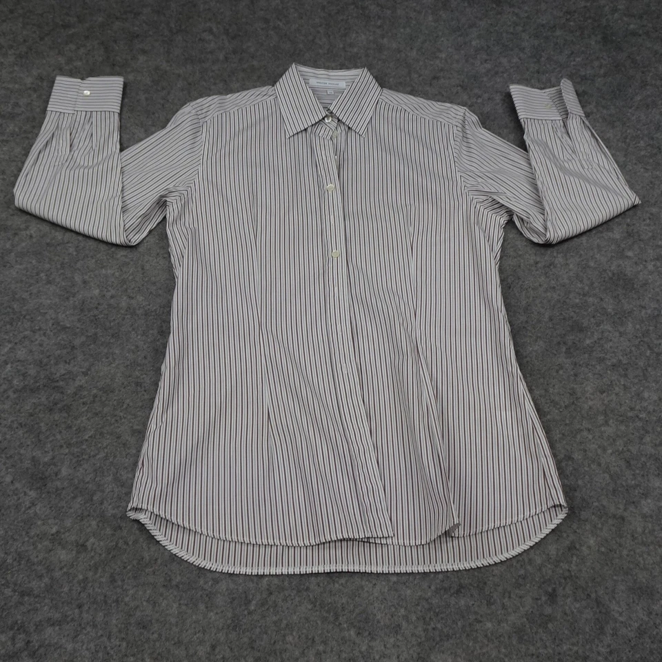 Camisa Walter Voulaz Mujer 42 Botones Rayas Blanco Marrón Italia Foto 2 de 4