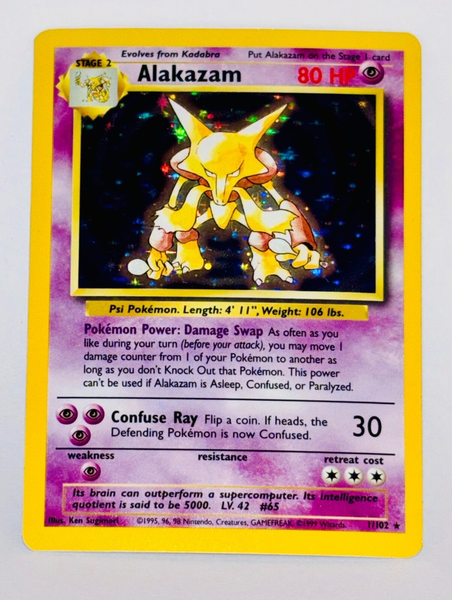 Pokémon TCG Alakazam Base Set 1/102 Holo Unlimited Holo Rare - USA
