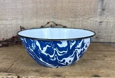 Vintage Cobalt Blue & White Swirl Spatter Graniteware Bowl Basin