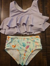 Preowned RuffleButts Two Piece Swimsuit - Purple Mermaid 5T