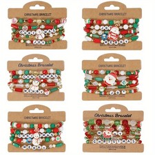 5pcs Random Christmas Stackable Beaded Bracelets Stretch Holiday Jewelry Gifts