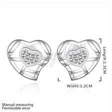 Genuine Designer Inspired 925 Sterling Silver 2-Heart Crystal Stud Earrings Z882