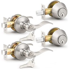Satin Nickel Entry Door Lever Deadbolt Set - Keyed Alike Lockset Combo Pack, 2 P