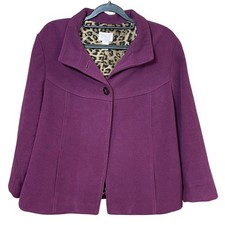 Chico's Purple Swing Jacket Leopard Print Lining Blazer Women Size 2