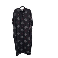 Winlar Kaftan Maxi One Size Black Red White Medallion Paisley Print Lounger
