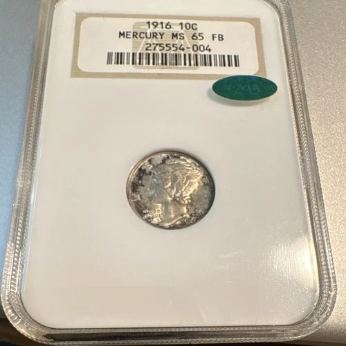 1916 Mercury Dime 10C MS 65 FB NGC CAC Certified Silver Coin