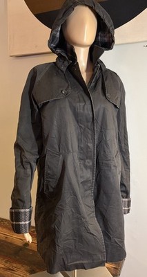 Burberry London Cotton Jacket W/Wool Plaid Removable Liner/Hood Womens Sz 10R