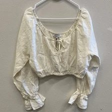 Weworewhat Peasant Cream Linen Blend Bell sleeves Cottagecore Fairycore crop top