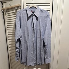 Chaps Ralph Lauren Striped Cotton Dress Shirt 16.5-34/35 Blue White Collared