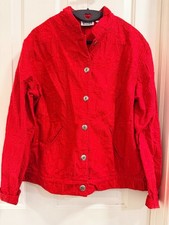 Vintage Chico s Design Red Embroidered Cotton Jacket Size 2/Large Button Front
