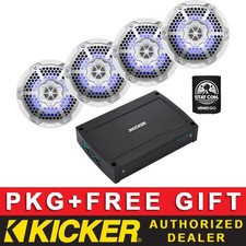 KICKER KXMA500.4 4CH AMPLIFIER BOAT/MARINE AUDIO PACKAGE 6.5"LED SPEAKERS 2PAIRS