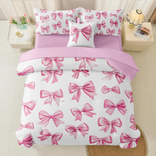 DORCAS Bow Comforter Set Twin Bed in A Bag for Girls,6 Pieces Pink Bow Bedding S