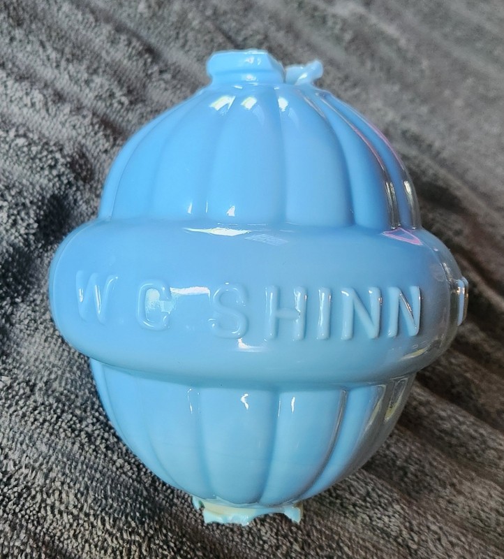 antique blue milk glass lightning rod ball by WC Shinn MFG Co