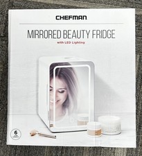 Chefman Portable Mirrored Beauty Fridge with LED Lighting 4L Mini Fridge