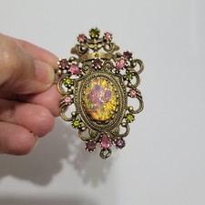 Vintage SARAH COVENTRY SIGNED CONTESSA Pin Brooch Pendant CROWN FAUX OPAL READ