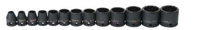 3/8'' Drive 12pt Impact Shallow Socket Set 13pcs Supertorque Black Finish With