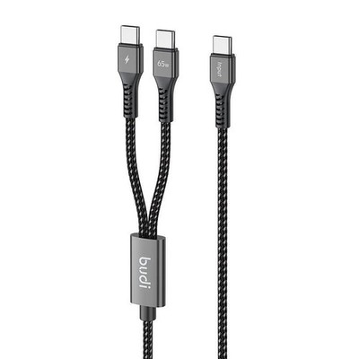 Budi 1.2M PD65W Super Fast Charge Cable Type C to Dual Type C Power Delivery
