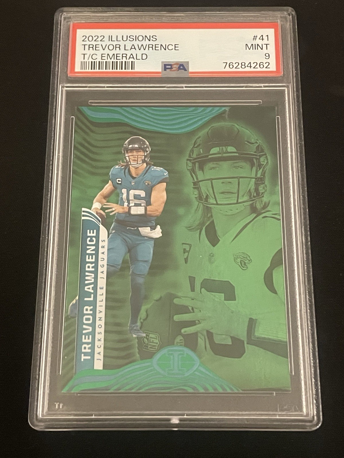 Panini 2022 Illusions Trevor Lawrence Trophy Coll Emerald #41 PSA 9