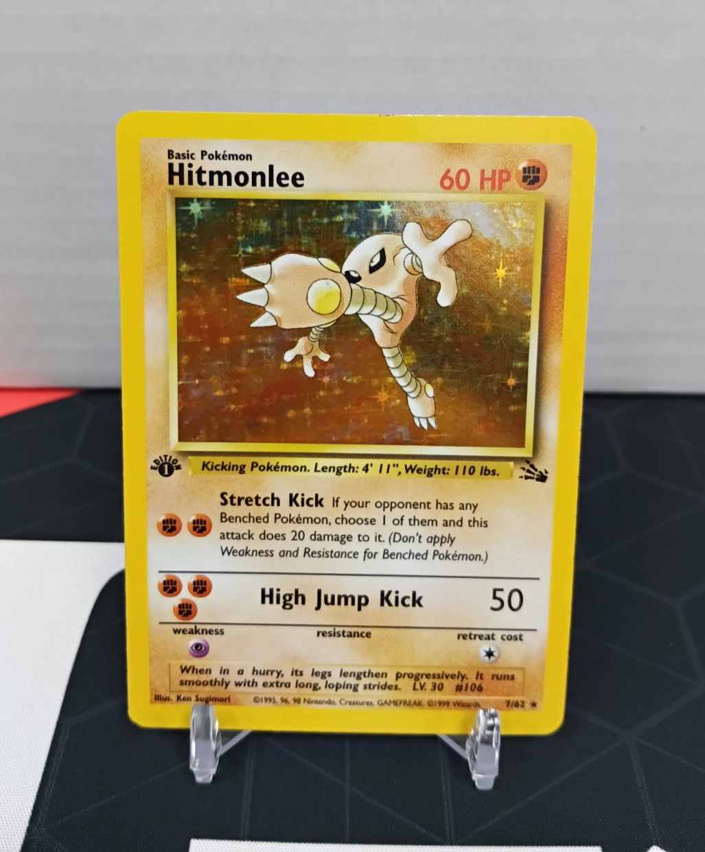 Hitmonlee 7/62 MP Fossil 1st Edition Holo Rare Pokemon TCG