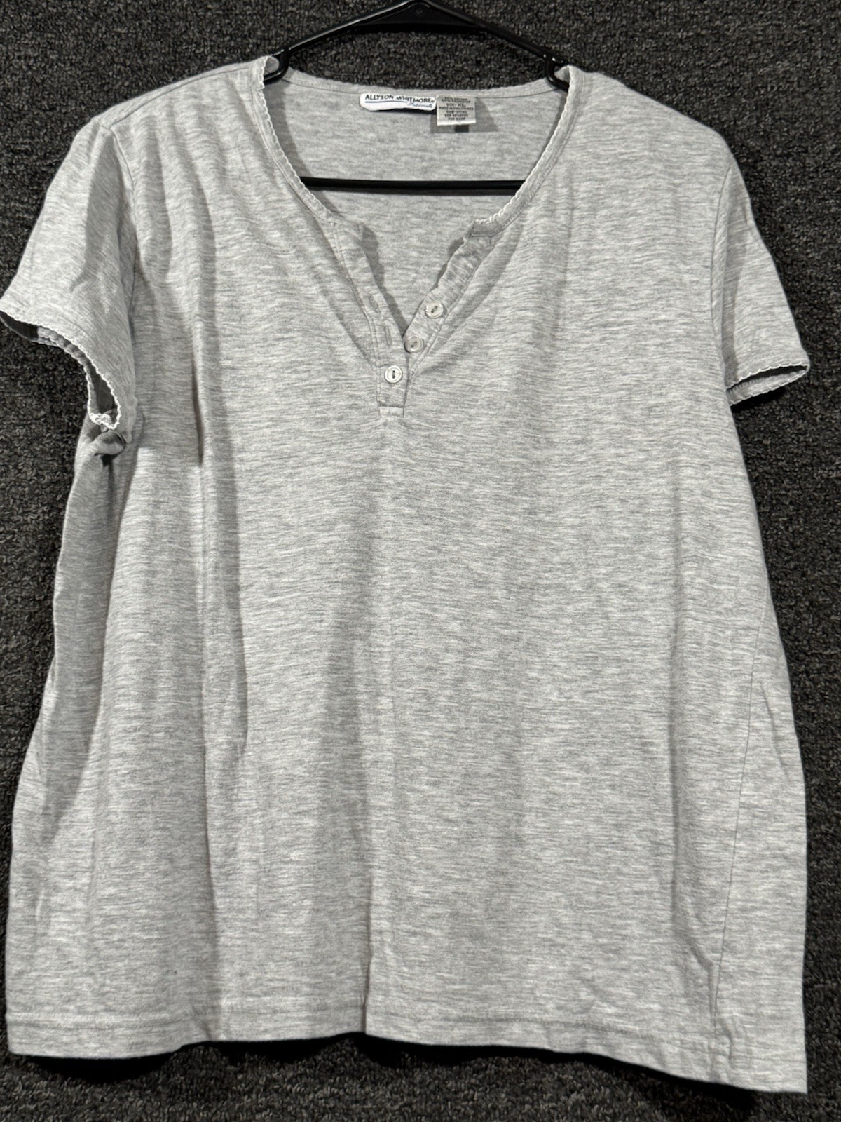 Allyson Whitmore Womens Henley T-Shirt Gray Short Sleeve Size XL