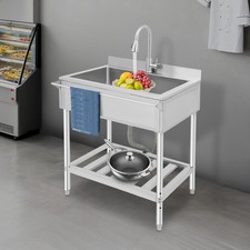 Stainless Steel Utility Sink Free Standing Single Bowl Sink with Pull-Out Faucet