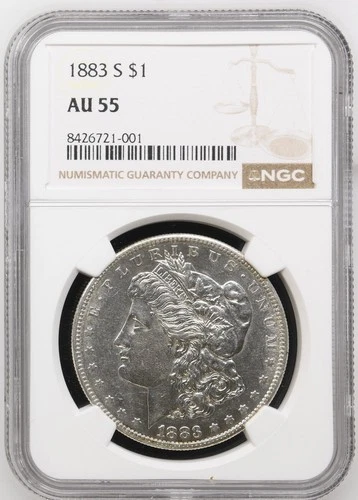 1883S AU 55 NGC MORGAN DOLLAR  NICE SEMI KEY DATE