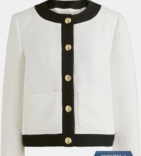 J Crew Factory Cream w/Black Accent Gold Buttons Tweed Lady Jacket, Size M