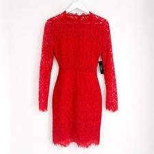 NWT Lulus Size XL Red Lace Long Sleeve Bodycon Knee Length Dress Sexy Romantic