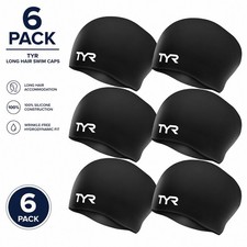 TYR Adult Long Hair Silicone Swim Cap Wrinkle-Free Athletic Waterproof 6 Pack