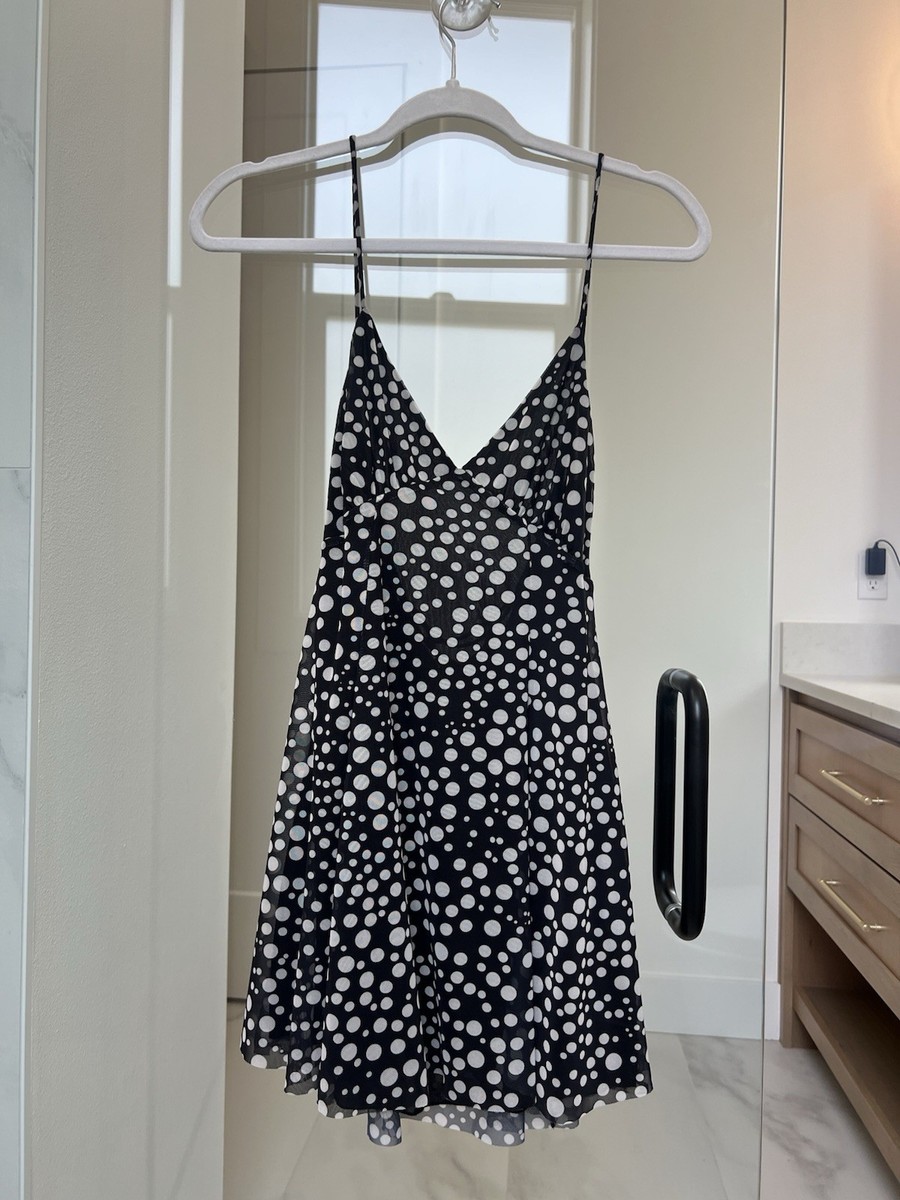 ZARA Polka Dot Slip Dress Black White Spaghetti Strap Mini Size S