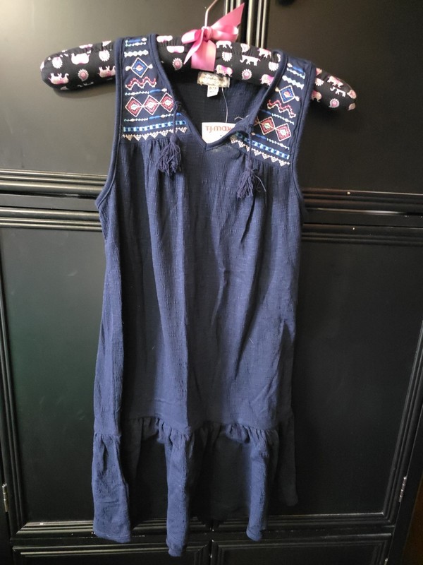Eyeshadow Navy Embroidered Girls Dress 7/8 NWT