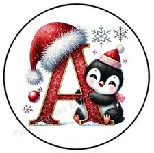 CHRISTMAS PENGUIN MONOGRAM LETTER ENVELOPE SEALS LABELS STICKERS