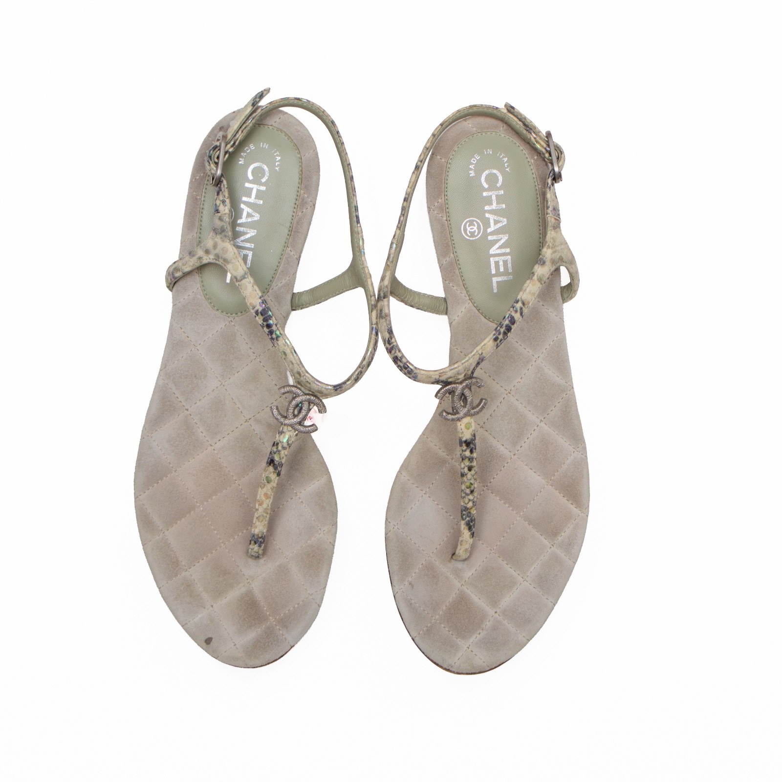 Chanel Green Python Embossed Leather T-Strap Sand… - image 9