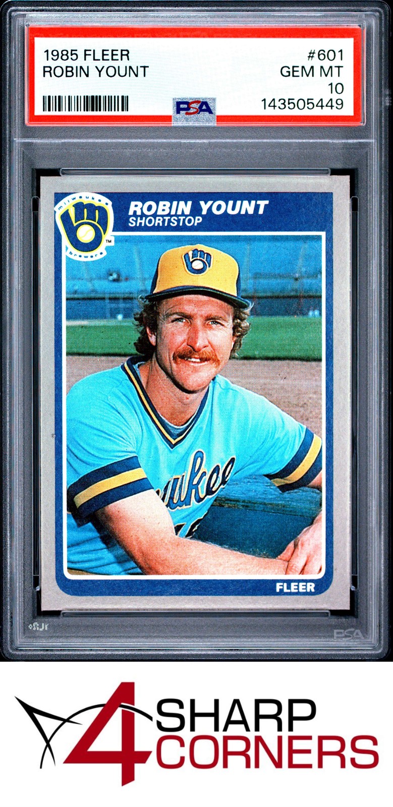 1985 FLEER #601 ROBIN YOUNT BREWERS HOF PSA 10