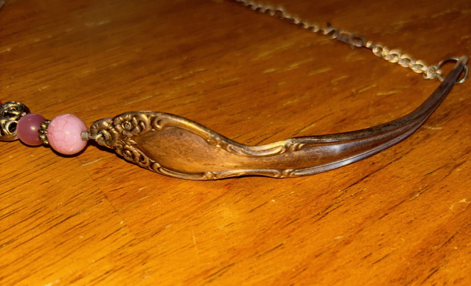 Handcrafted Silverware/Flatware Pendant pink ston… - image 4