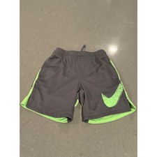 Nike Dri Fit Athletic Shorts Kids Size S 5/6 Gray Neon Green Swoosh Gym