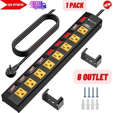 8 Outlet Heavy Duty Power Strip 15A/1875W Metal Surge Protector 1200J, 6FT 14AWG